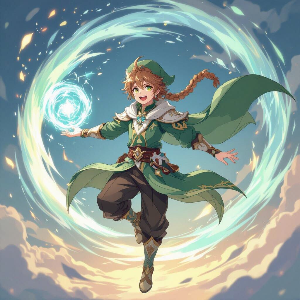 Venti the Anemo Archon Casting Spell in Mid-Air