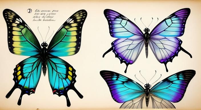 Antique Butterfly Anatomy Drawing in Pencil and Ink