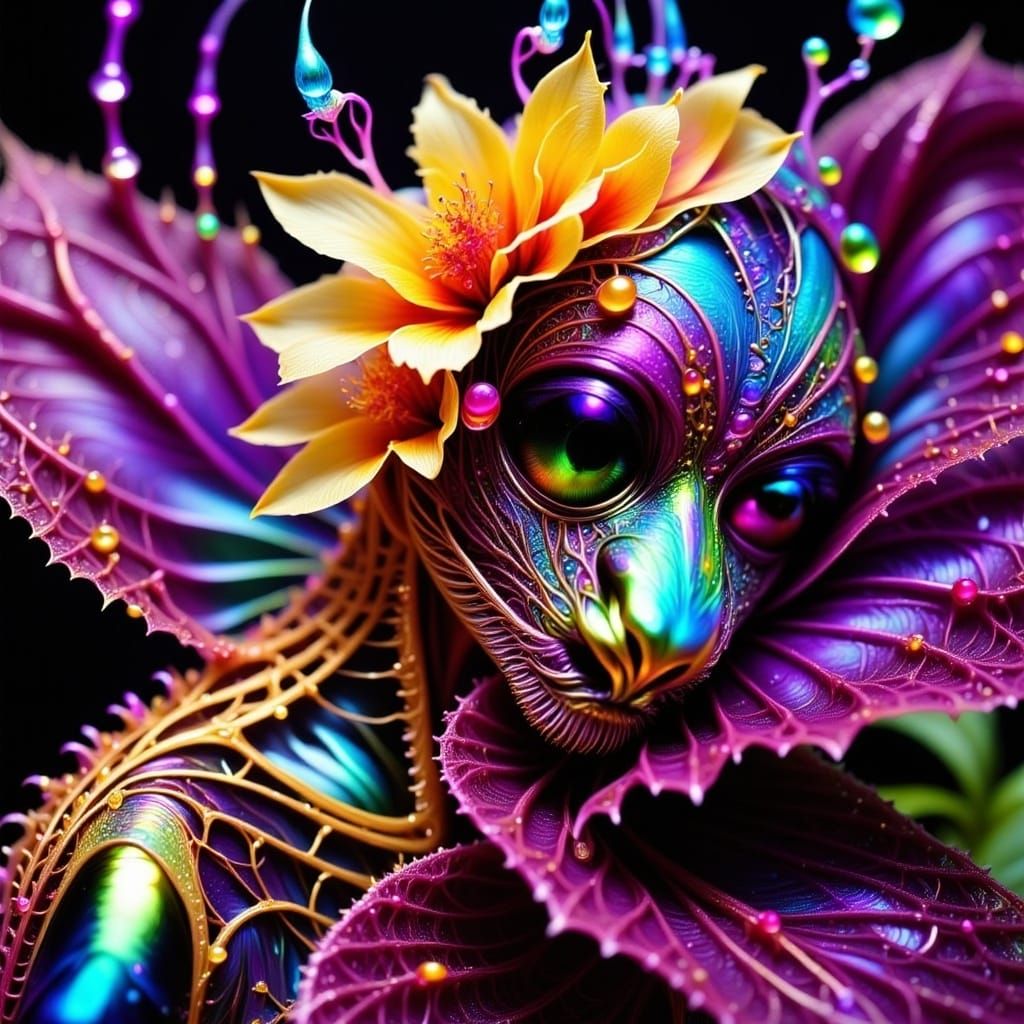 Iridescent Gilded Rose in Neon Light