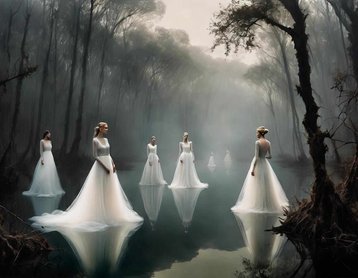 Ethereal Smoke Figures in Misty Swamp