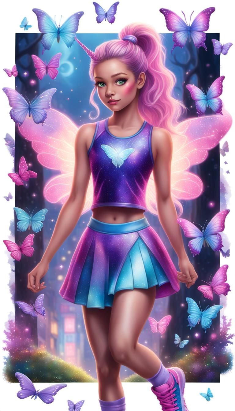 Cheerleader Fairy with Glowing Wings and Books