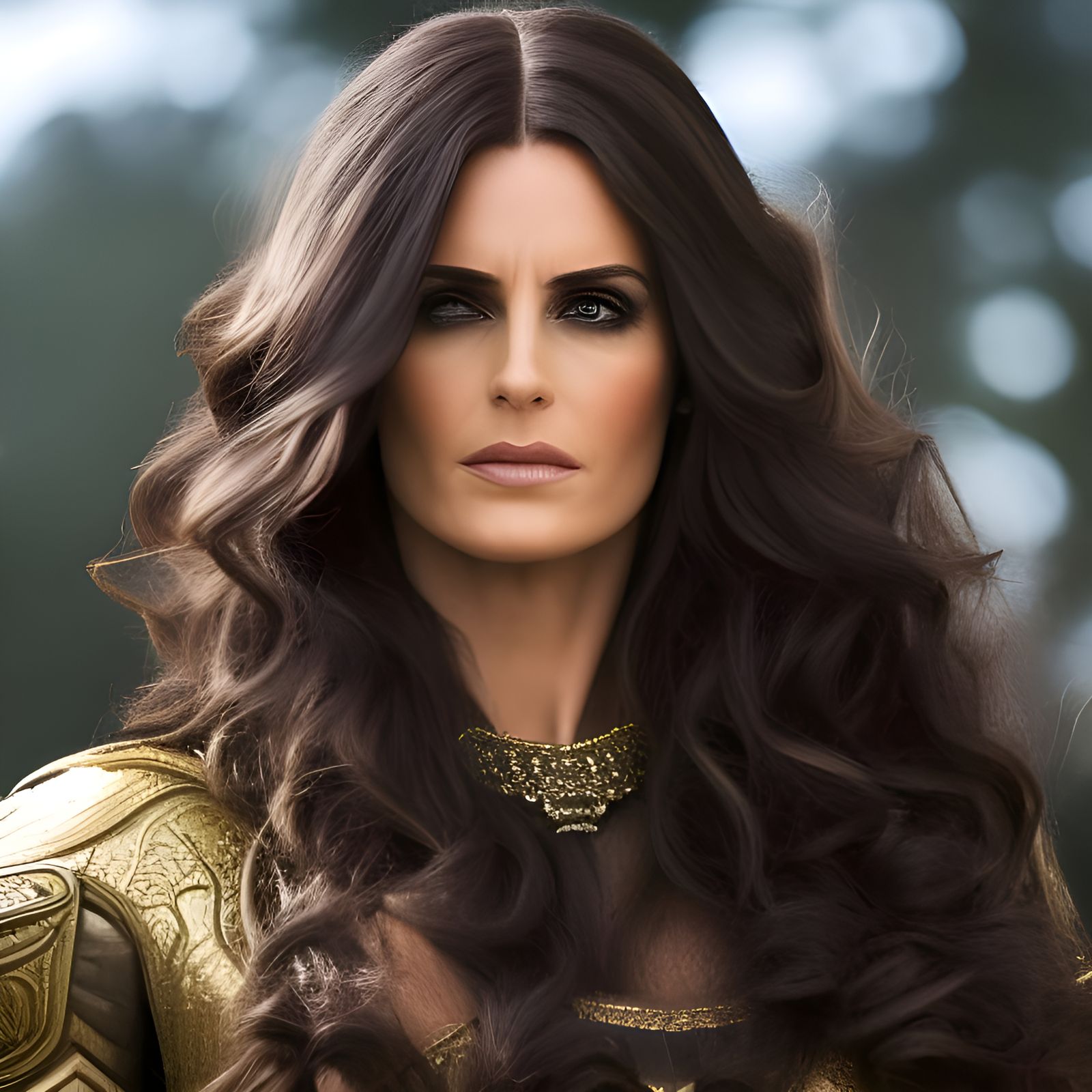 Fierce Female Warrior in Medieval Armor