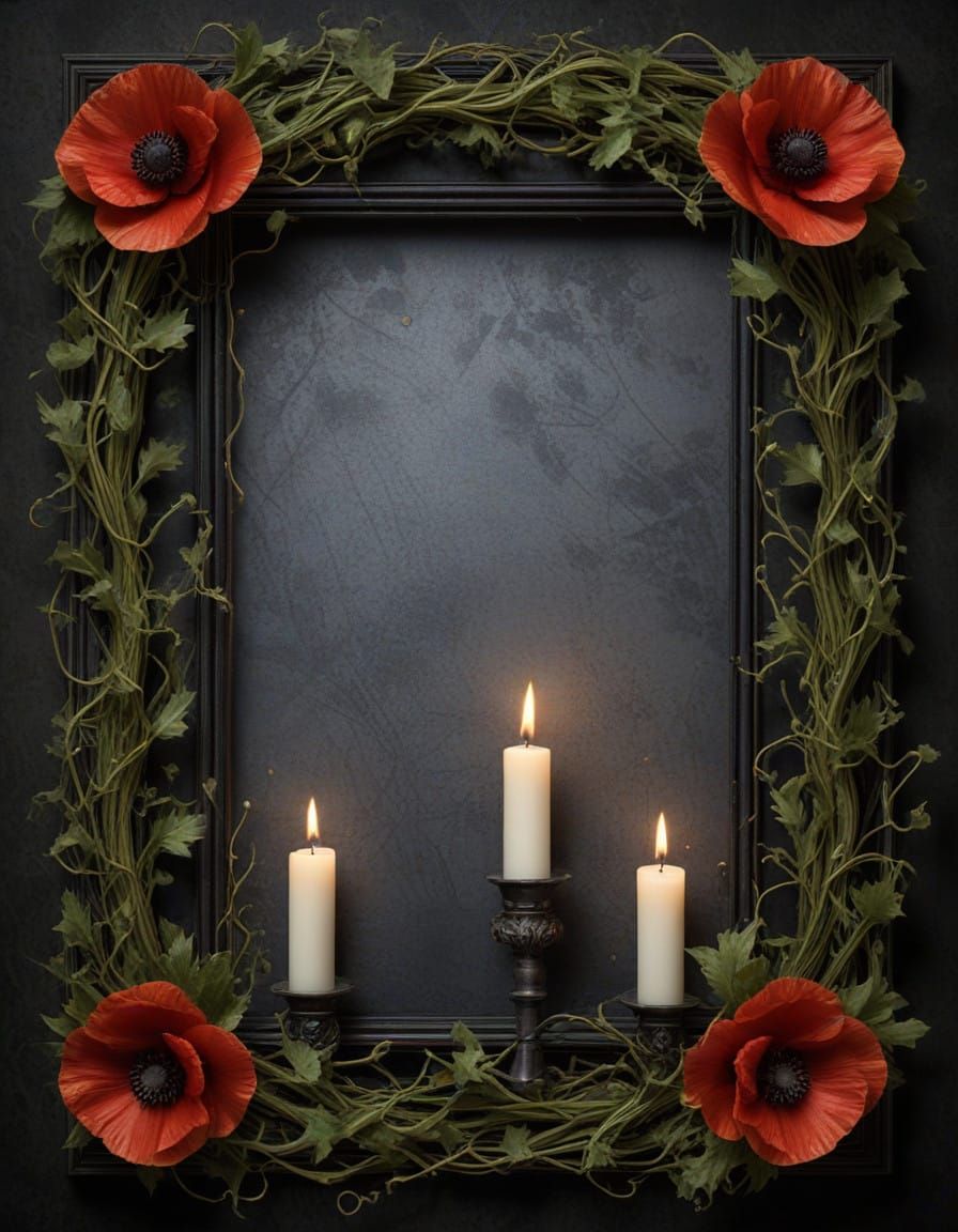 Gothic Picture Frame Enshrouded in Sinister Red Poppy Vines