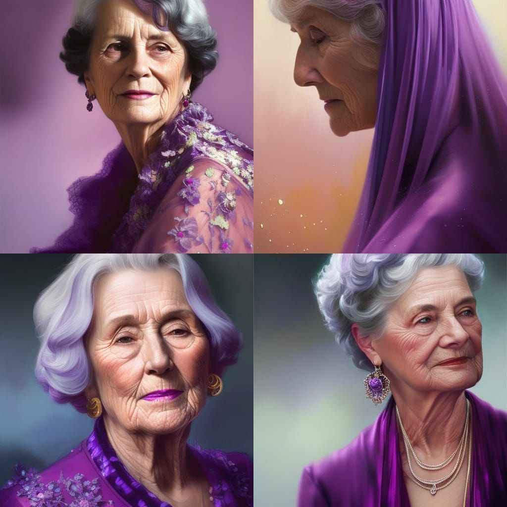 Beautiful Old grandmother in a beautiful violet dress