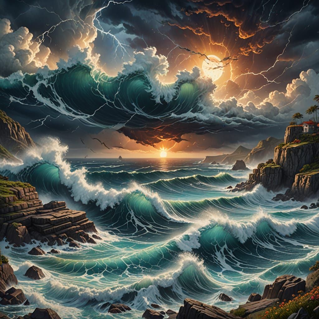 Ocean Storm: Impasto Painting with Pen Graphics