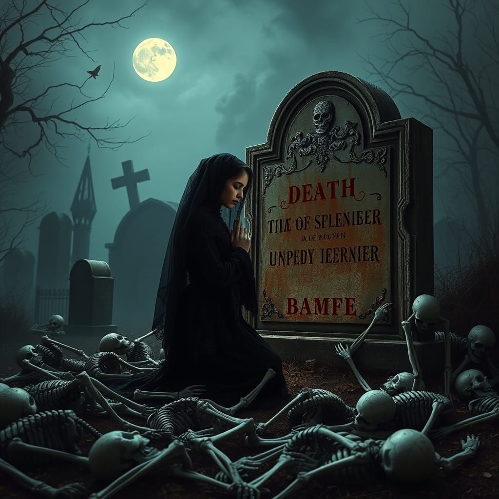 Gothic Goddess in Moonlit Tomb