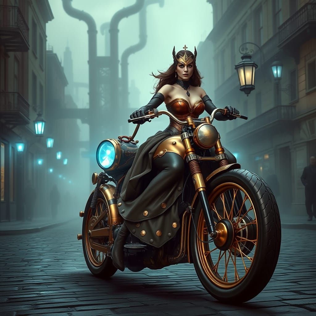 Lady Godiva Rides a Victorian Steam-Powered Motorcycle throu...