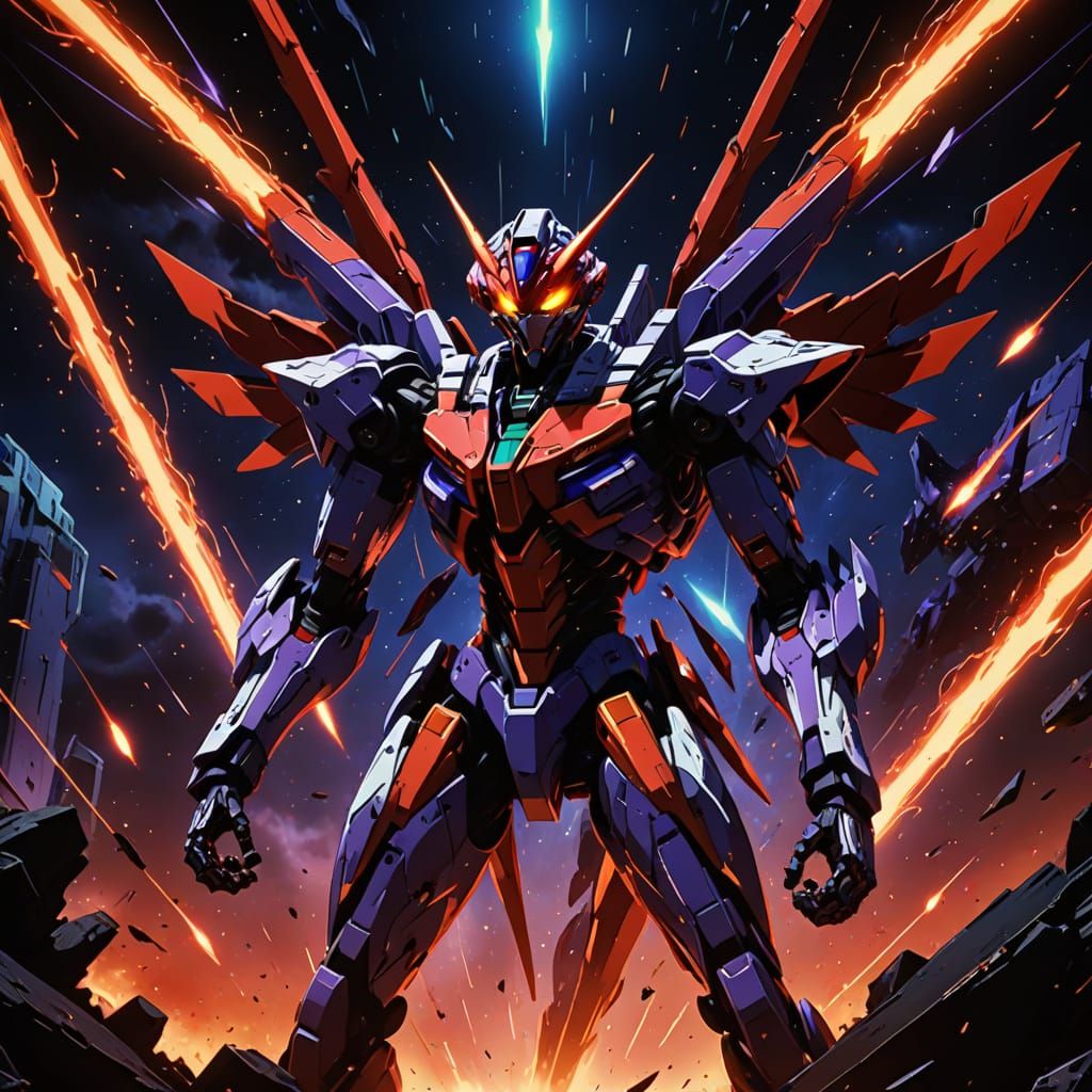 Evangelion Units Synchronized Attack in Anime Style