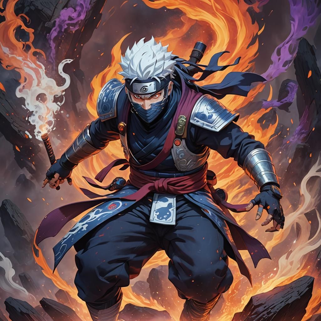 Naruto Shinobi Wielding Lava Ninjutsu in Dark Fantasy Style