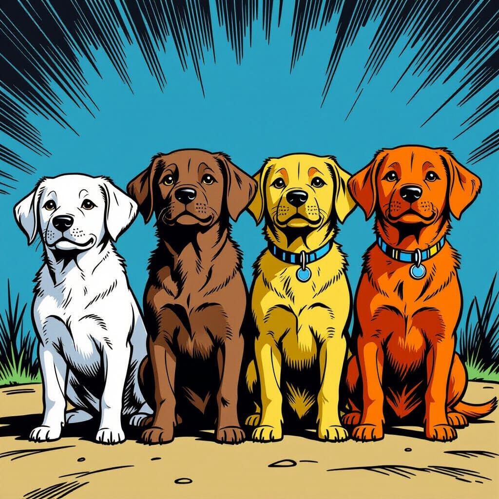 Comic Book Dogs: White and Brown Pups in Bold Style