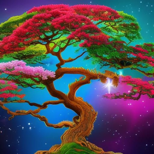 Dragon and Blooming Cats on Jeweled Tree