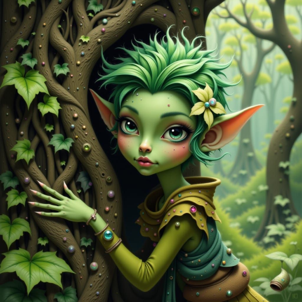 Iridescent Elf in Forest, Realistic Fantasy Art