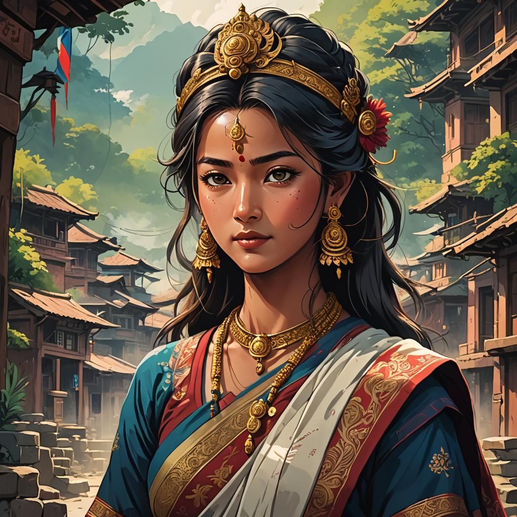 "nepali lady Masterpiece, Best Quality, flat, Manga Scan, An...