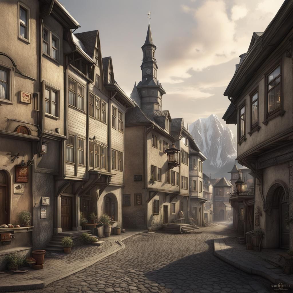 Detailed Matte Painting of Buchach Town