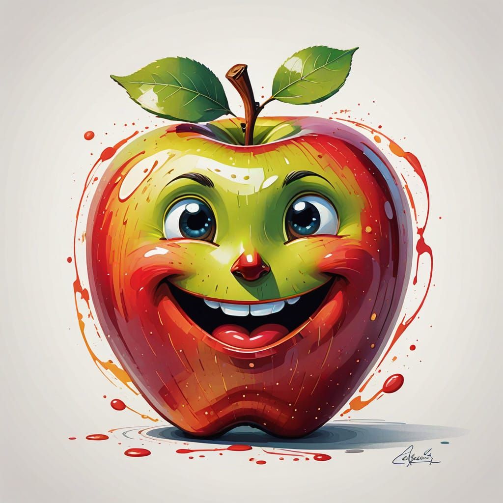 Whimsical Apple with a Bright Smile