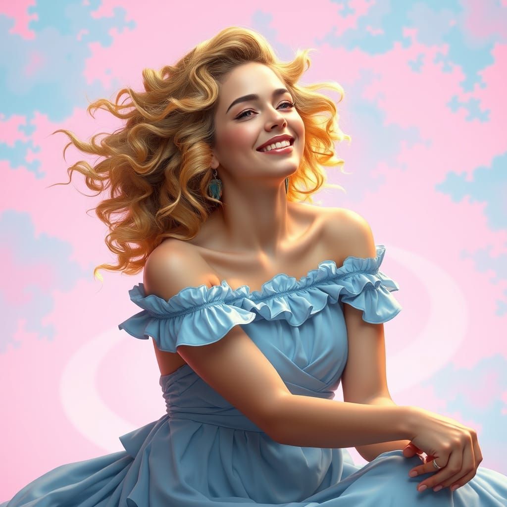 Radiant Woman with Flowing Curls in Art Nouveau Style