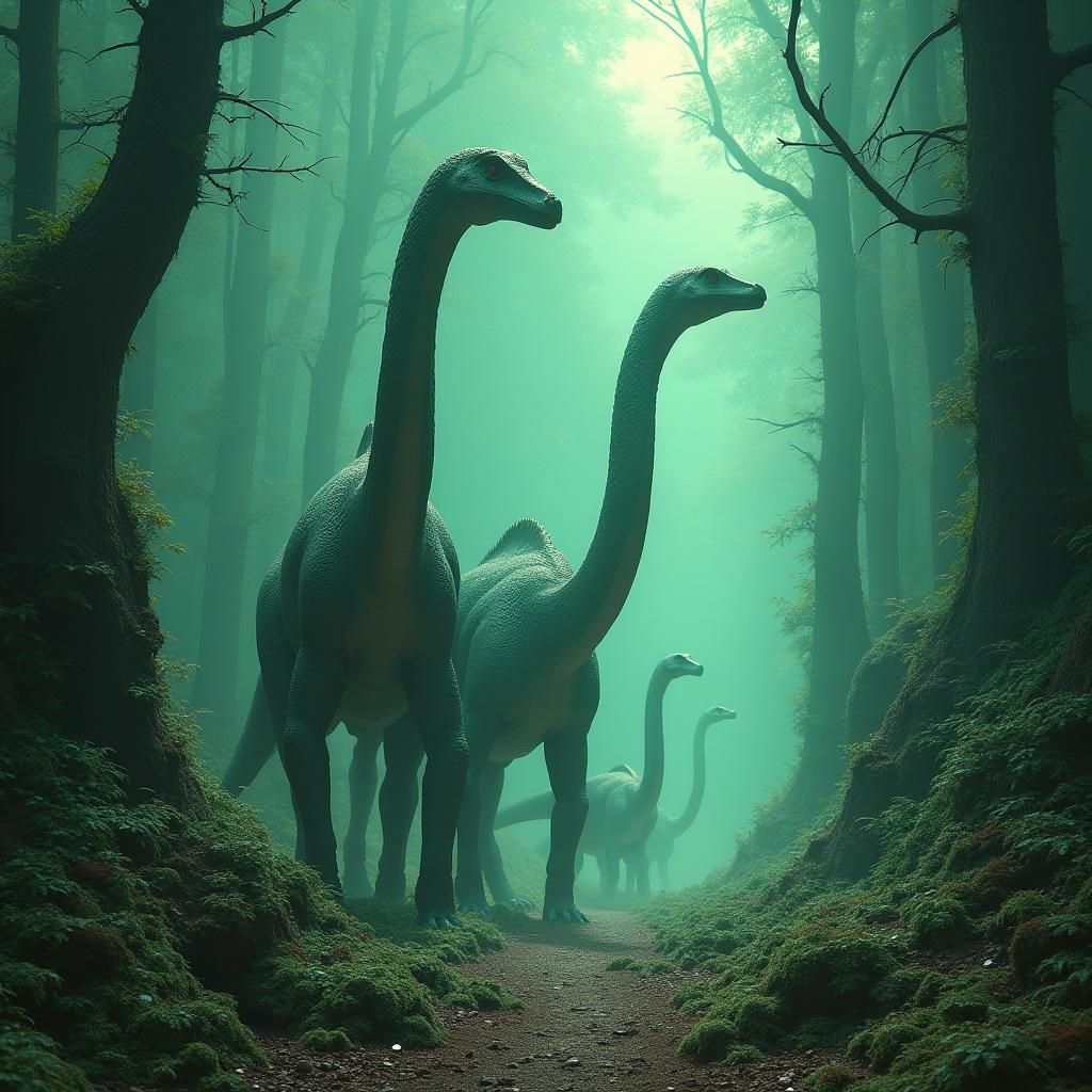 Dinosaurs Roam an Exoplanet in Beksiński Style