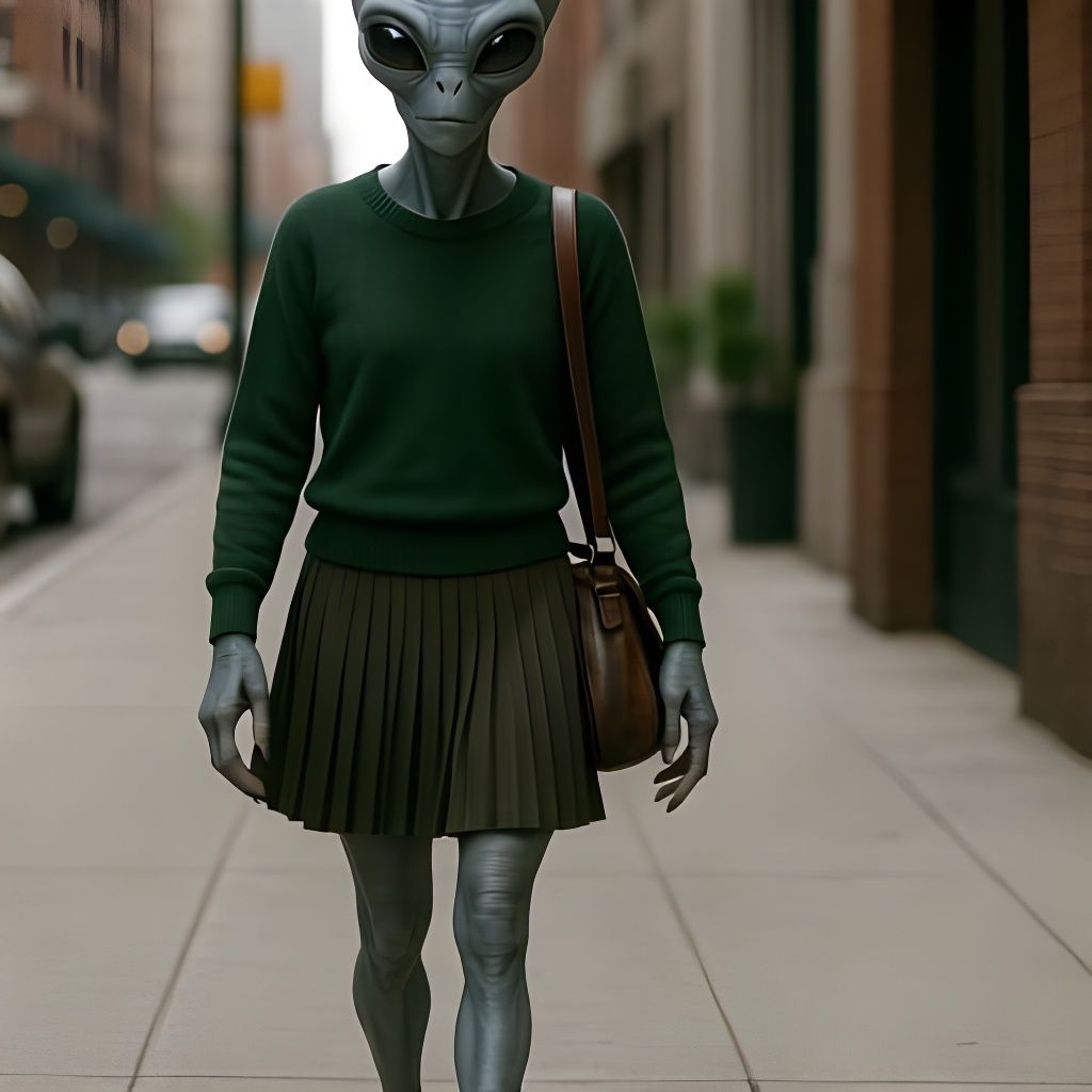 Gray Alien's Casual City Stroll: Hyperrealistic Render