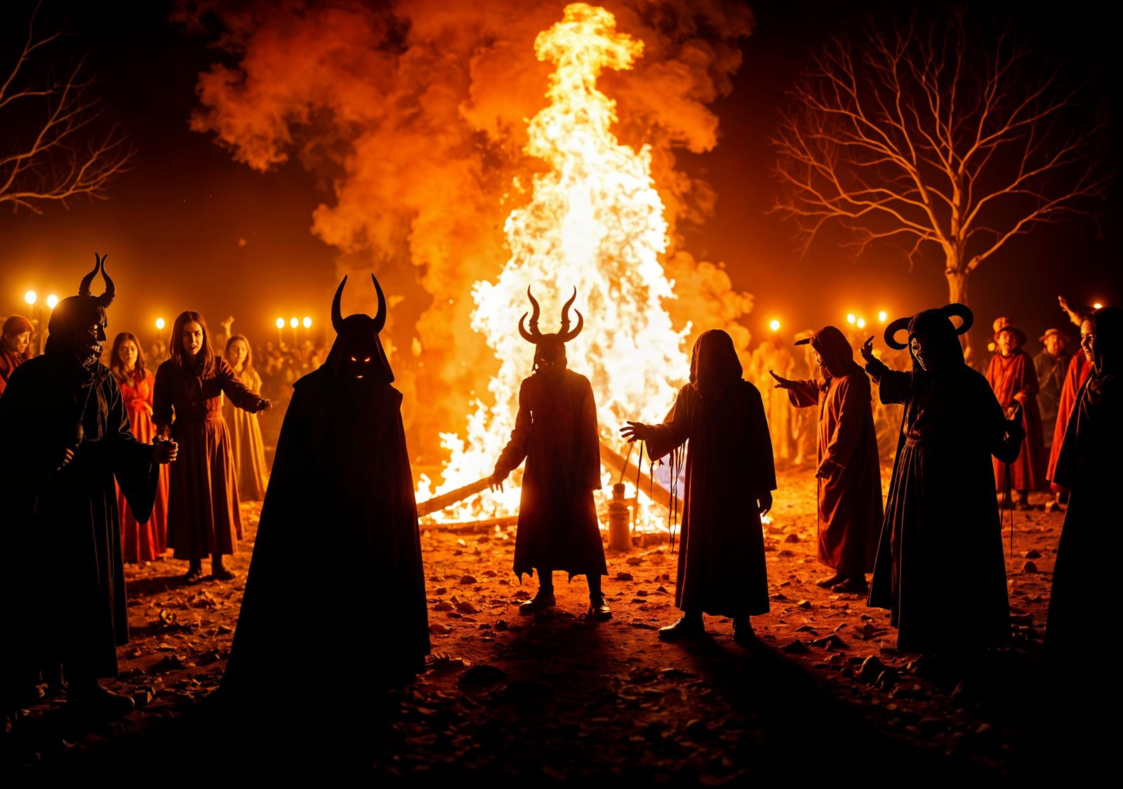 Spooky Samhain Festivity with Demonic Bonfire Face