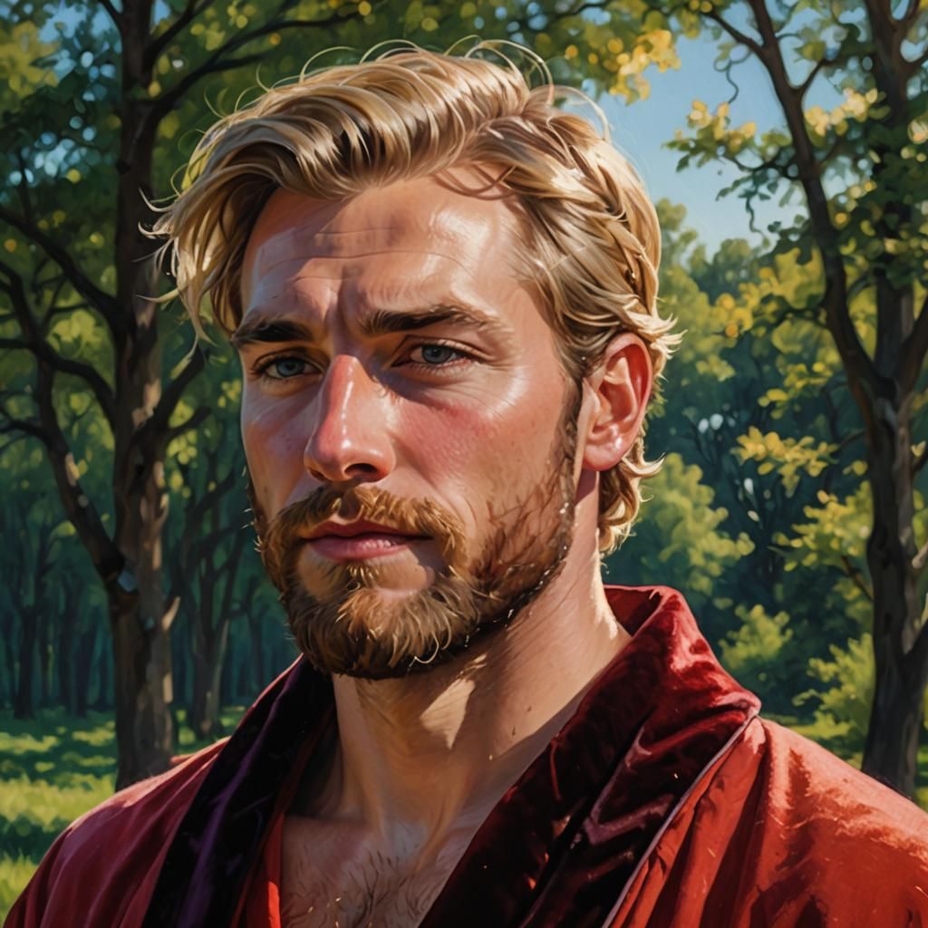 Prairie Man in Red Robe: An Impasto Oil Painting