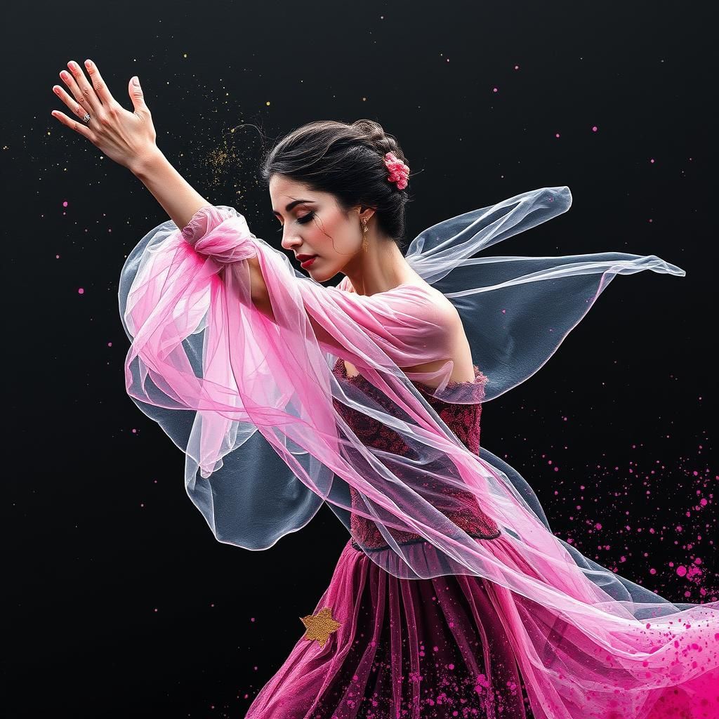 Ink Dancer in Pink and Gold Splatter Art