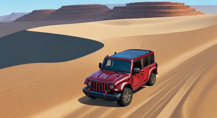 Red Jeep on Desert Highway in Cubist Style
