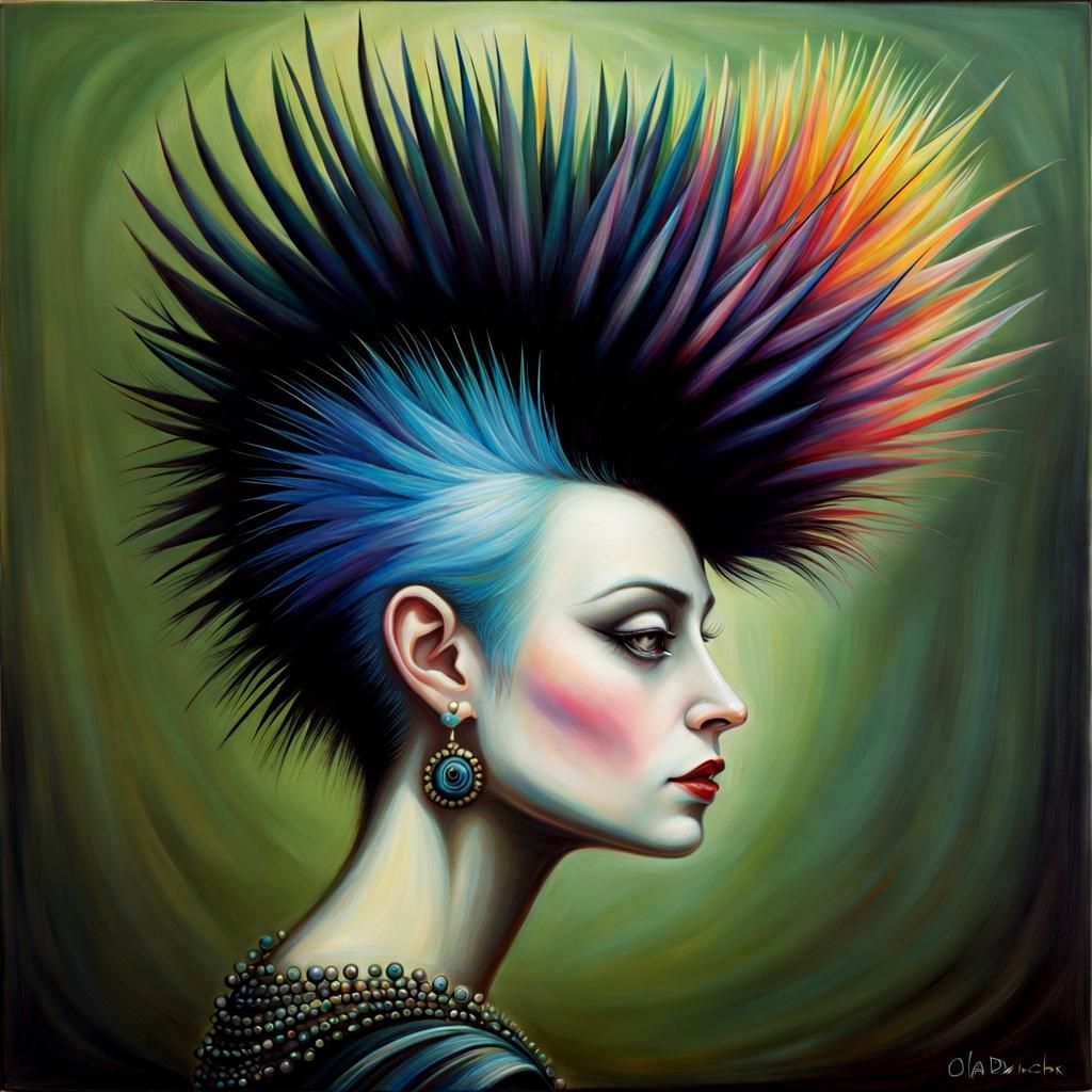 Iridescent Mohawk in Dark Fantasy Style