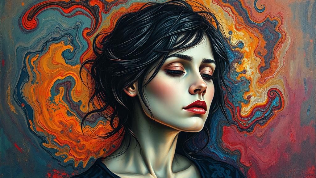 Melancholic Woman in Vibrant, Dreamlike Impasto Portrait