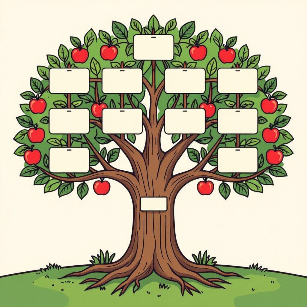 Cartoon Genealogical Tree with Fruit and Photo Spaces