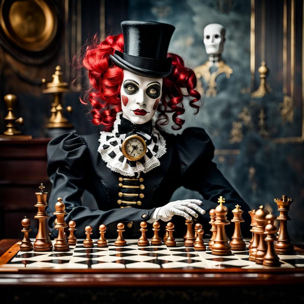 Steampunk Victorian Chess Automaton with Painted Face