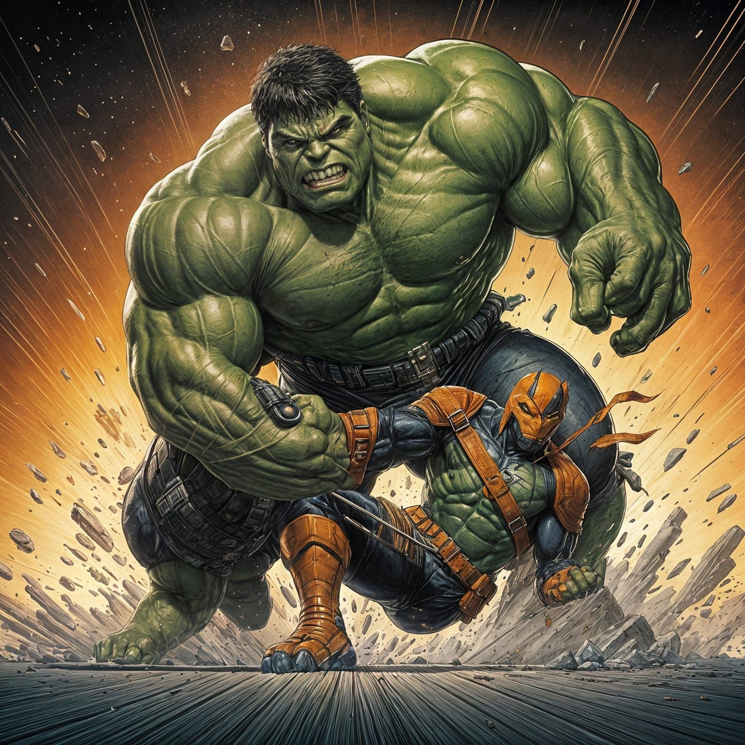 Hulk Slams Deathstroke: Comic Book Art