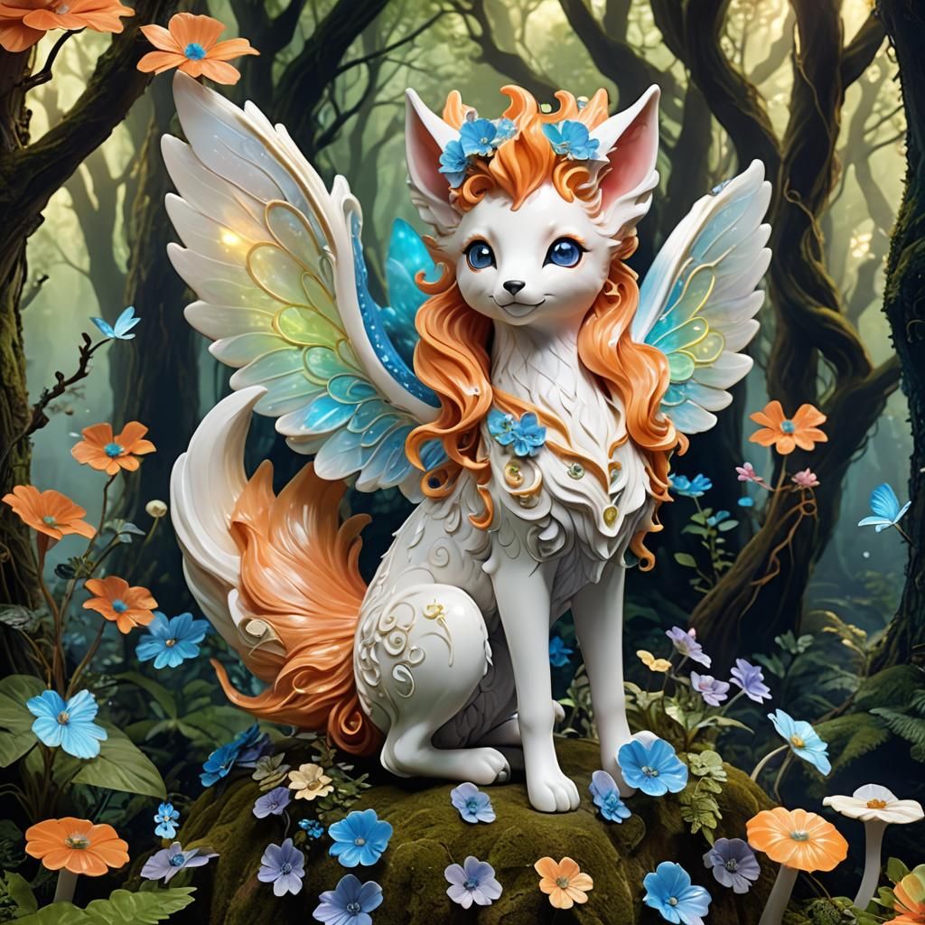 Porcelain Vulpix Seraphim in Mystical Forest