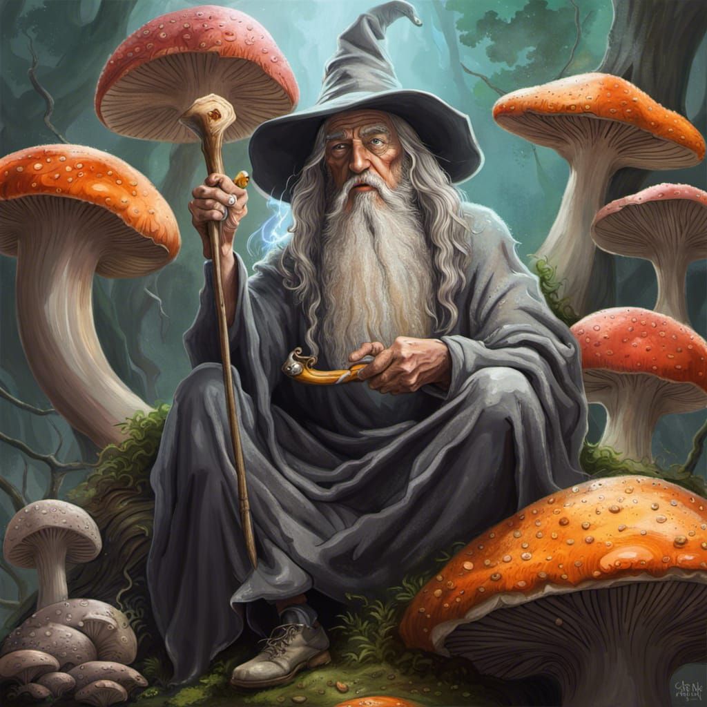 Wizard Smoking on Mushroom: Hyperrealistic Concept Art