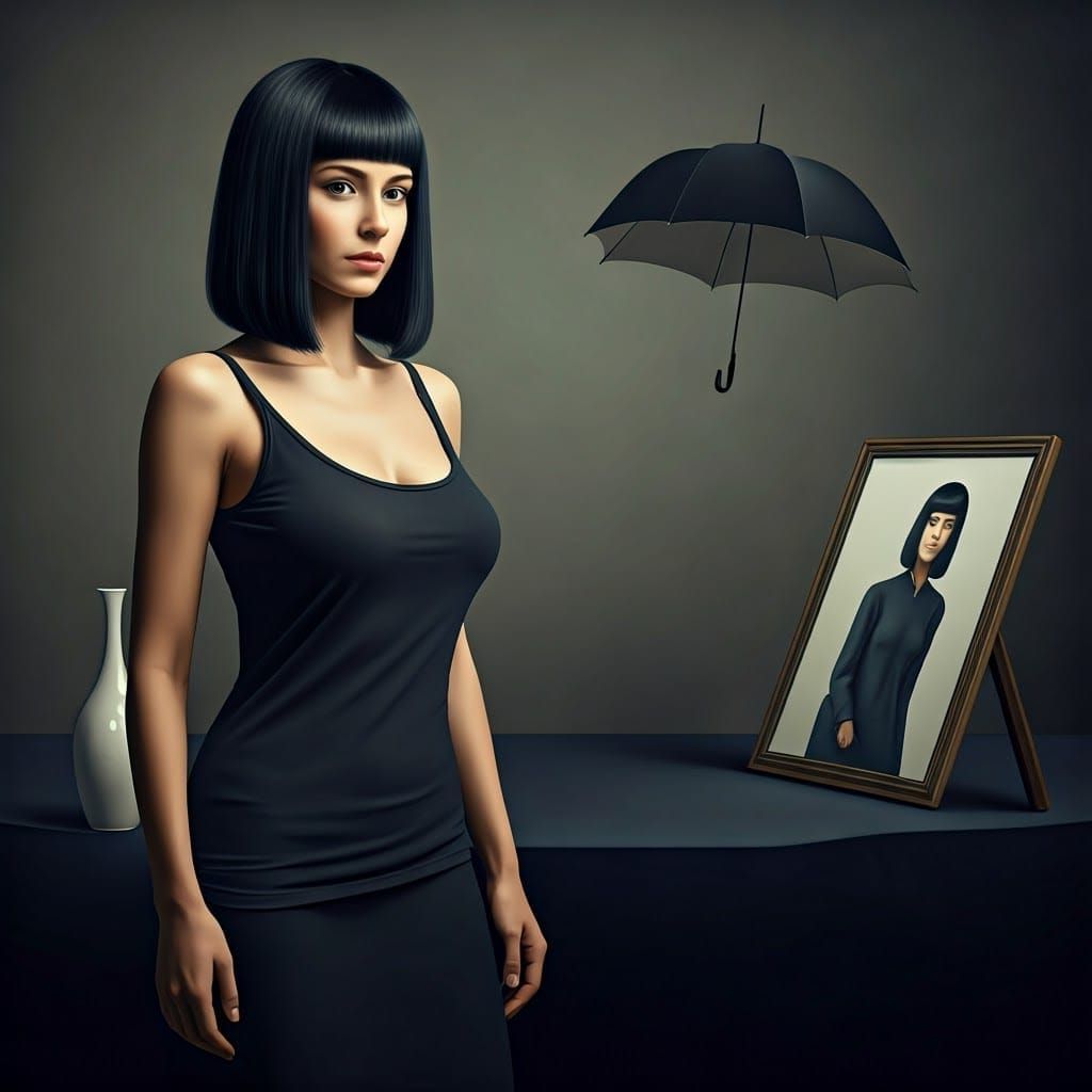 Magritte Style: Woman Before Infinite Pictures