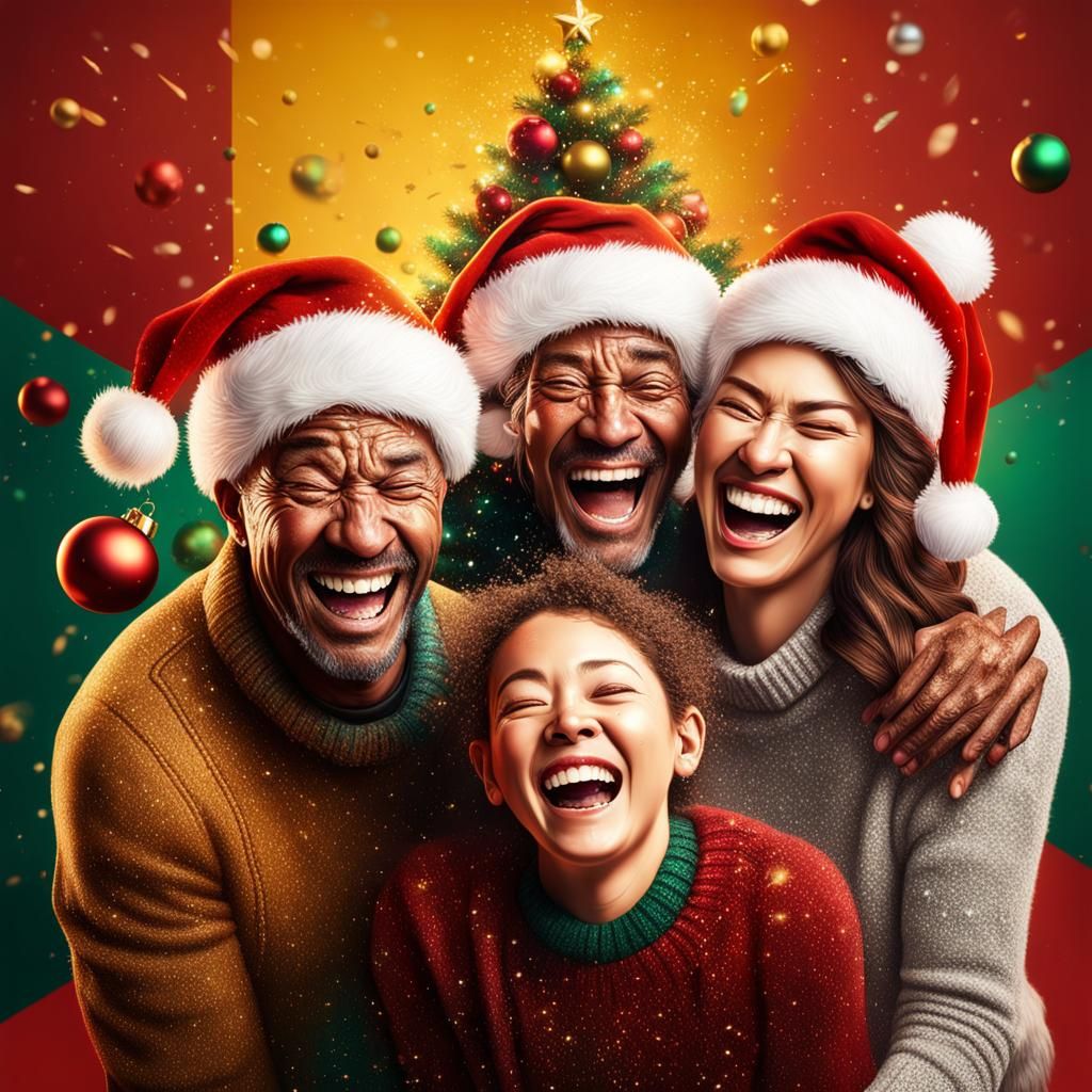 Festive Family Christmas Celebration in Splash Art Style