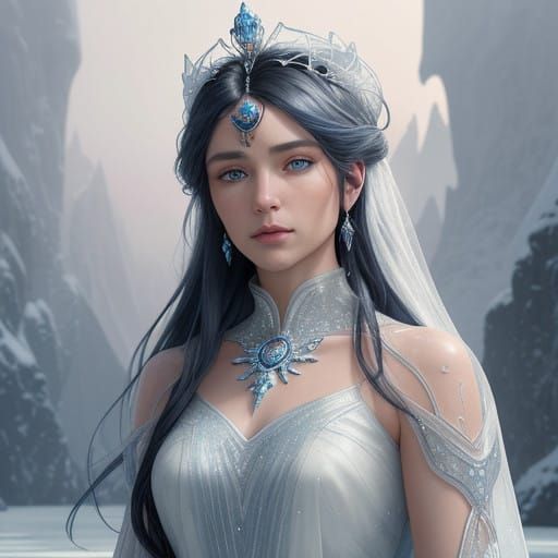 Ethereal Ice Queen in Art Nouveau Splendor
