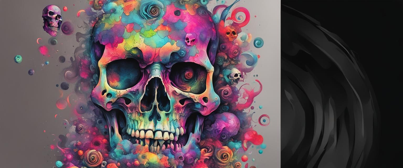 Psychedelic Skull Spiral in Trash Polka Style