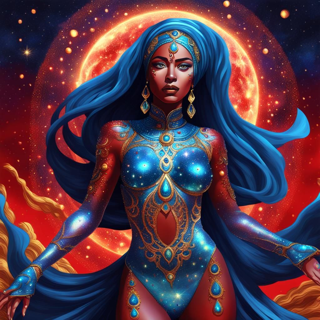 Cosmic Arabian Jinn Female with Dark Magic Form