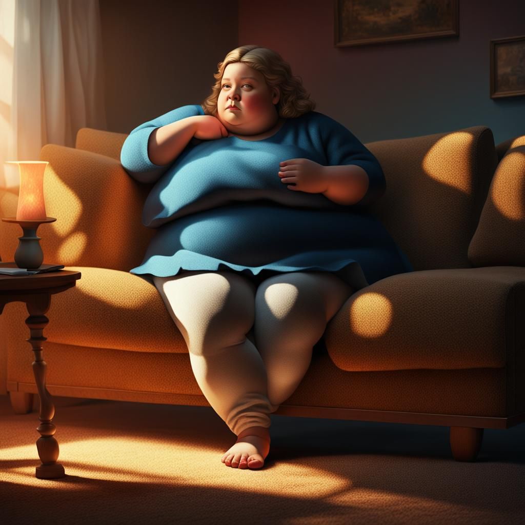 Realistic Digital Art of a Woman on a Couch