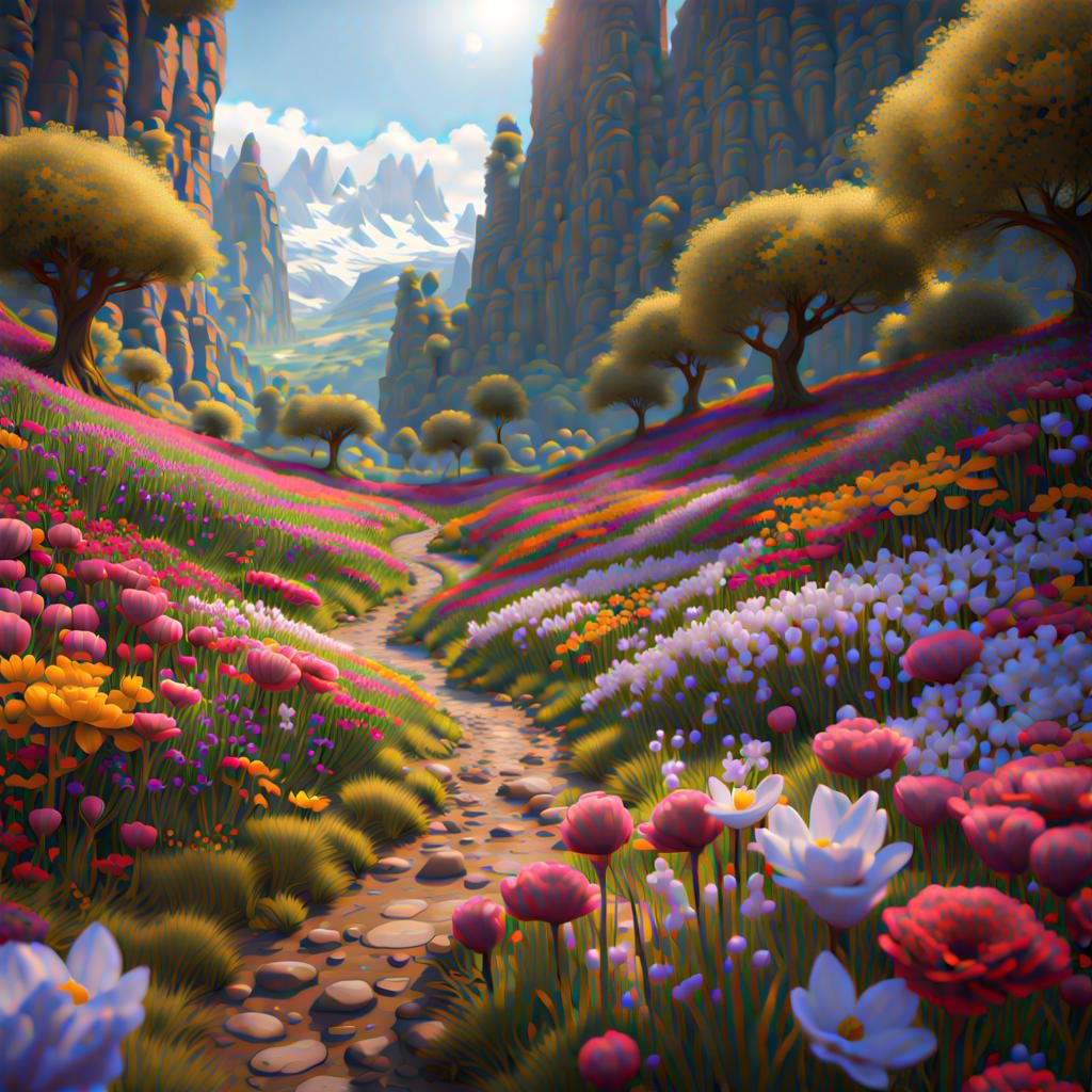 Spring Flower Valley: Detailed Matte Painting