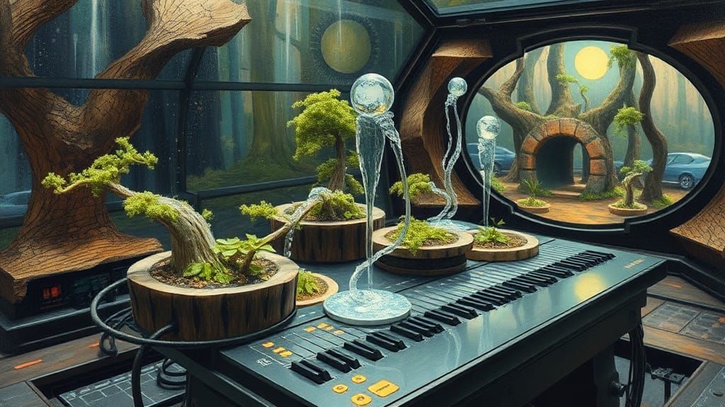 Surreal Water Fountains Compose Poems in Starship