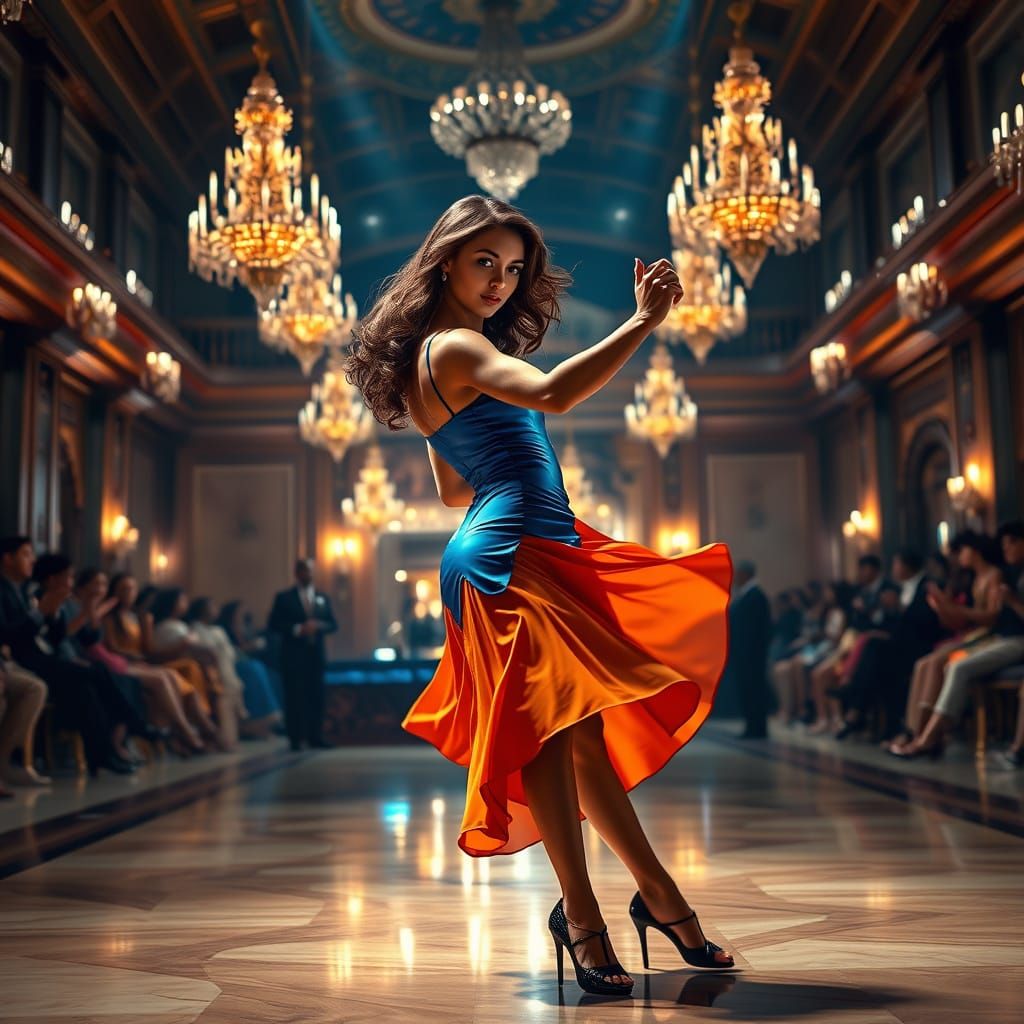 Elegant Tango Dancer Unfolds in a Vibrant Dreamscape