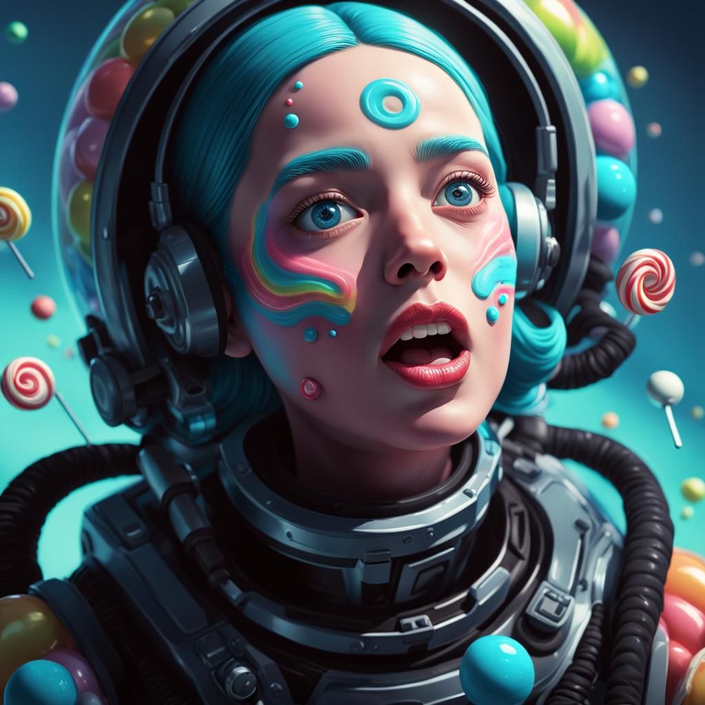 Candy Art Sci-Fi Scene: Hyperrealistic Digital Illustration