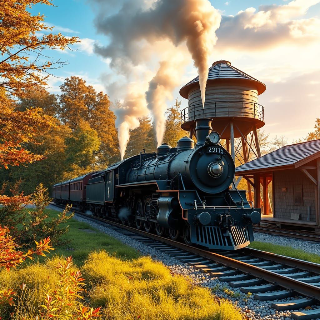 Epic Rustic Steam Train in Sunrise Woods