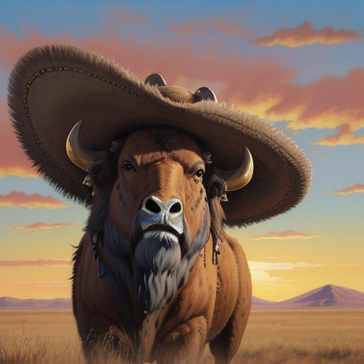 Buffalo wearing a sombrero