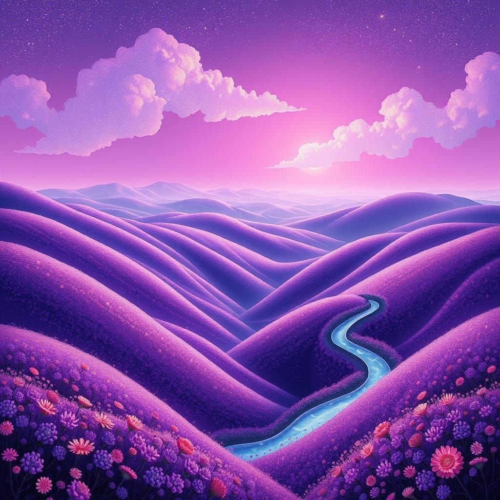 Ethereal Purple Landscape with Glowing Flora