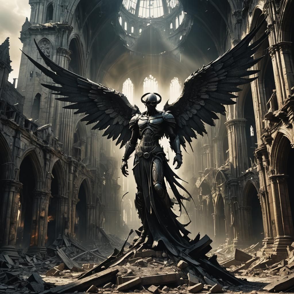 Fallen Angel in Gothic Ruins: Dark Fantasy Art
