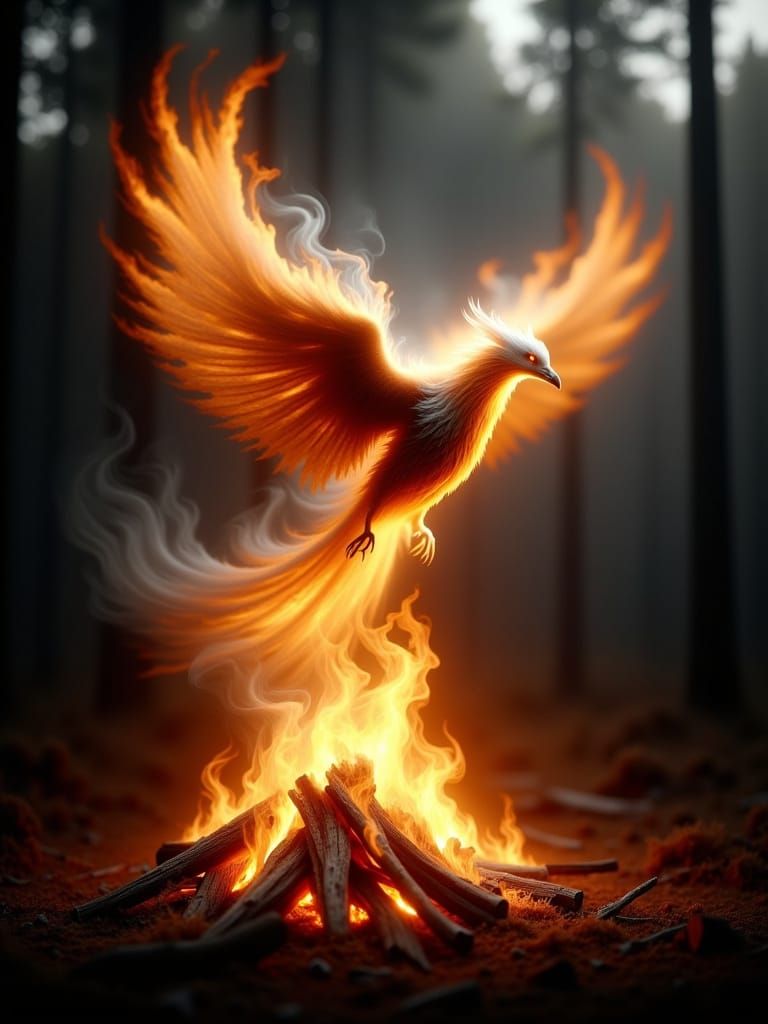 Ethereal Smoke Phoenix in Forest Clearing