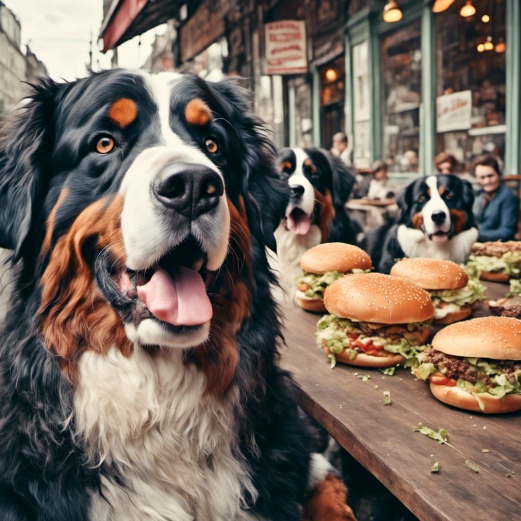 Bernese Mountain Dogs Visit 1963 Burger Shop
