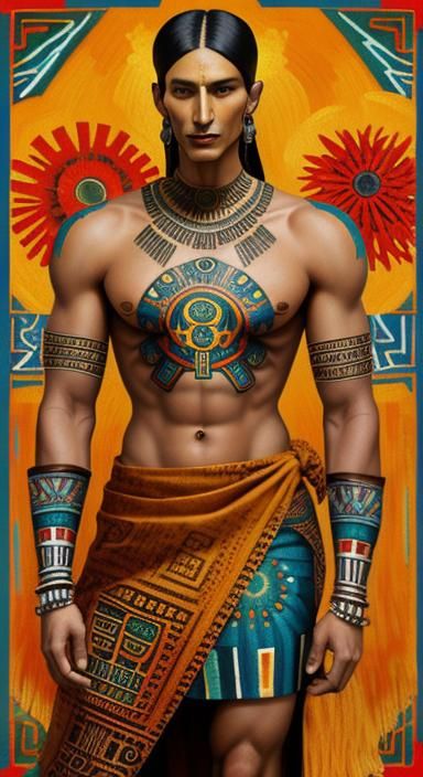 Aztec Robot Warrior in Van Gogh Style